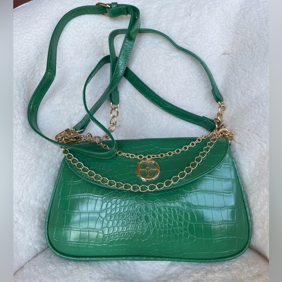 Green Crocodile Pattern Embossed Purse Shoulder Bag by IMAN - Picture 1 of 11